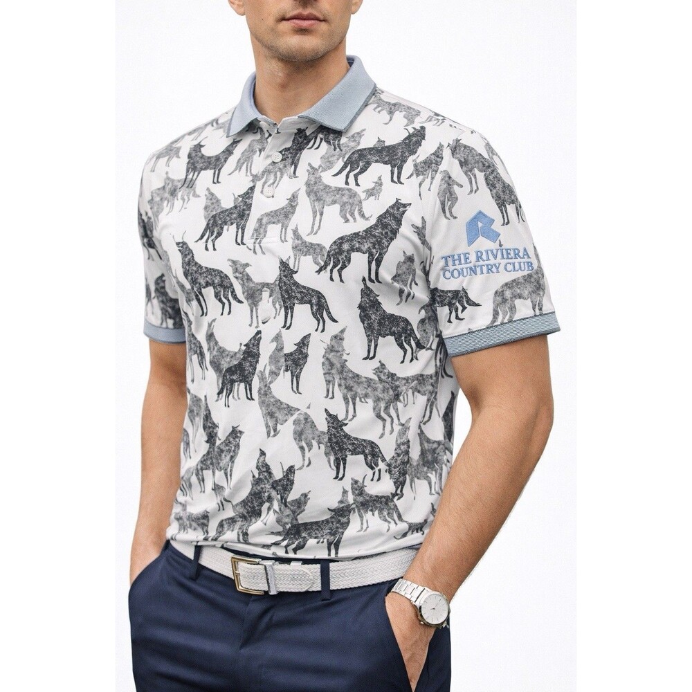 Greyson Shadows of the Marsh Polo Riviera Country Club Wolf Print Men’s Small